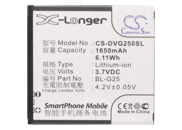 Battery For Doov G25, D770, D3 3.7v, 1650mah - 6.11wh Mobile, SmartPhone Cameron Sino Technology Limited   