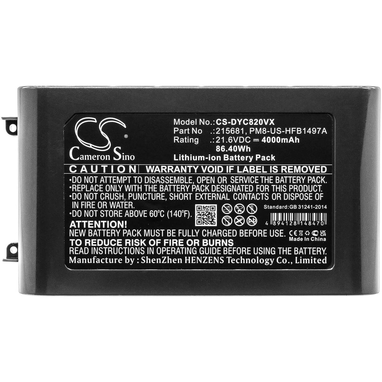 Battery For Dyson, Sv10, V8, V8 Absolute 21.6v, 4000mah - 86.40wh Vacuum Cameron Sino Technology Limited   