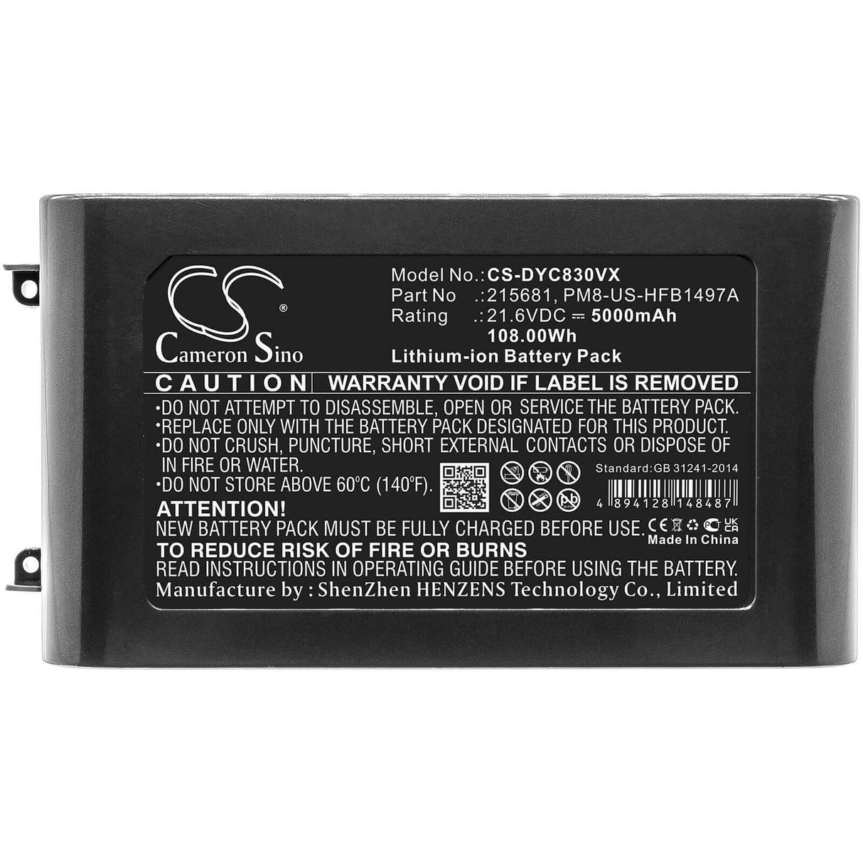 Battery For Dyson, Sv10, V8, V8 Absolute 21.6v, 5000mah - 108.00wh Vacuum Cameron Sino Technology Limited (Dangerous Goods)   