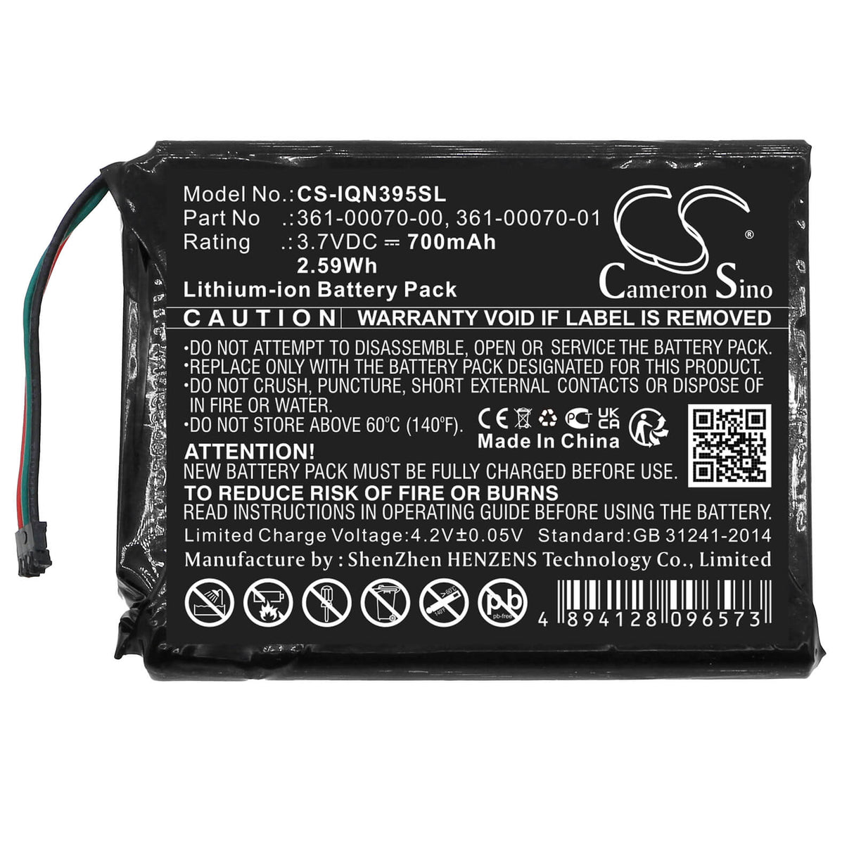 Battery For Garmin, 3597lmt, Nuvi 3597, Nuvi 3597lmthd 3.7v, 700mah - 2.59wh GPS, Navigator Cameron Sino Technology Limited   