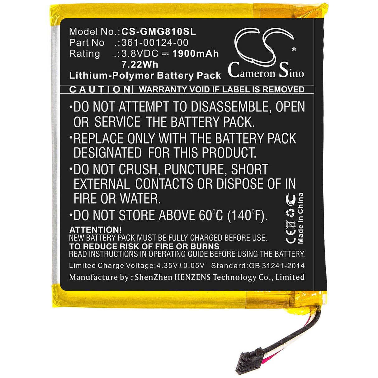 Battery For Garmin, Approach G80 3.8v, 1900mah - 7.22wh GPS, Navigator Cameron Sino Technology Limited   