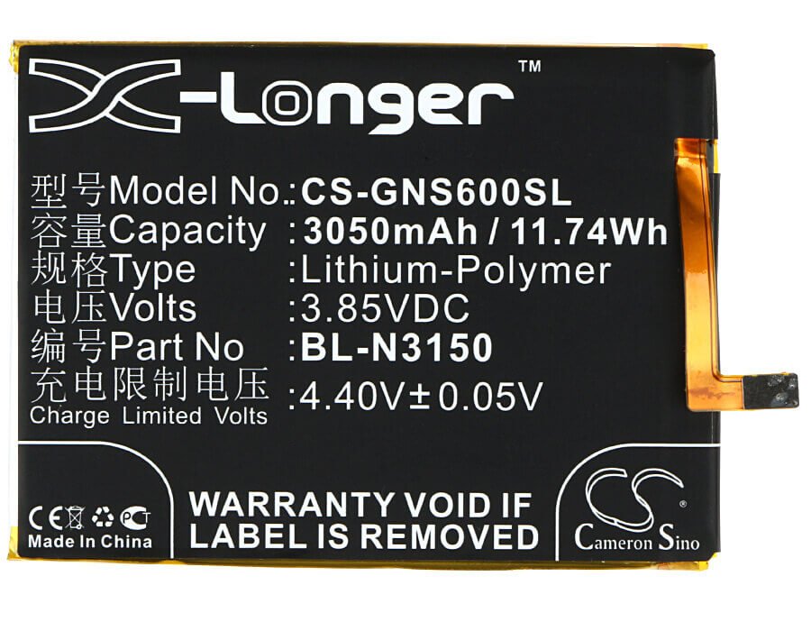 Battery For Gionee Elife S6, Gn9010l Dual Sim, Gn9010 3.85v, 3050mah - 11.74wh Mobile, SmartPhone Cameron Sino Technology Limited   