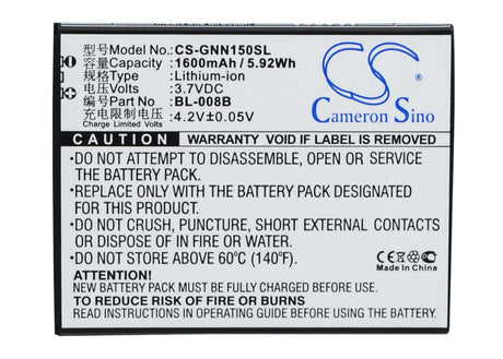 Battery For Gionee Gn150 3.7v, 1600mah - 5.92wh Batteries for Electronics Cameron Sino Technology Limited (Suspended)   