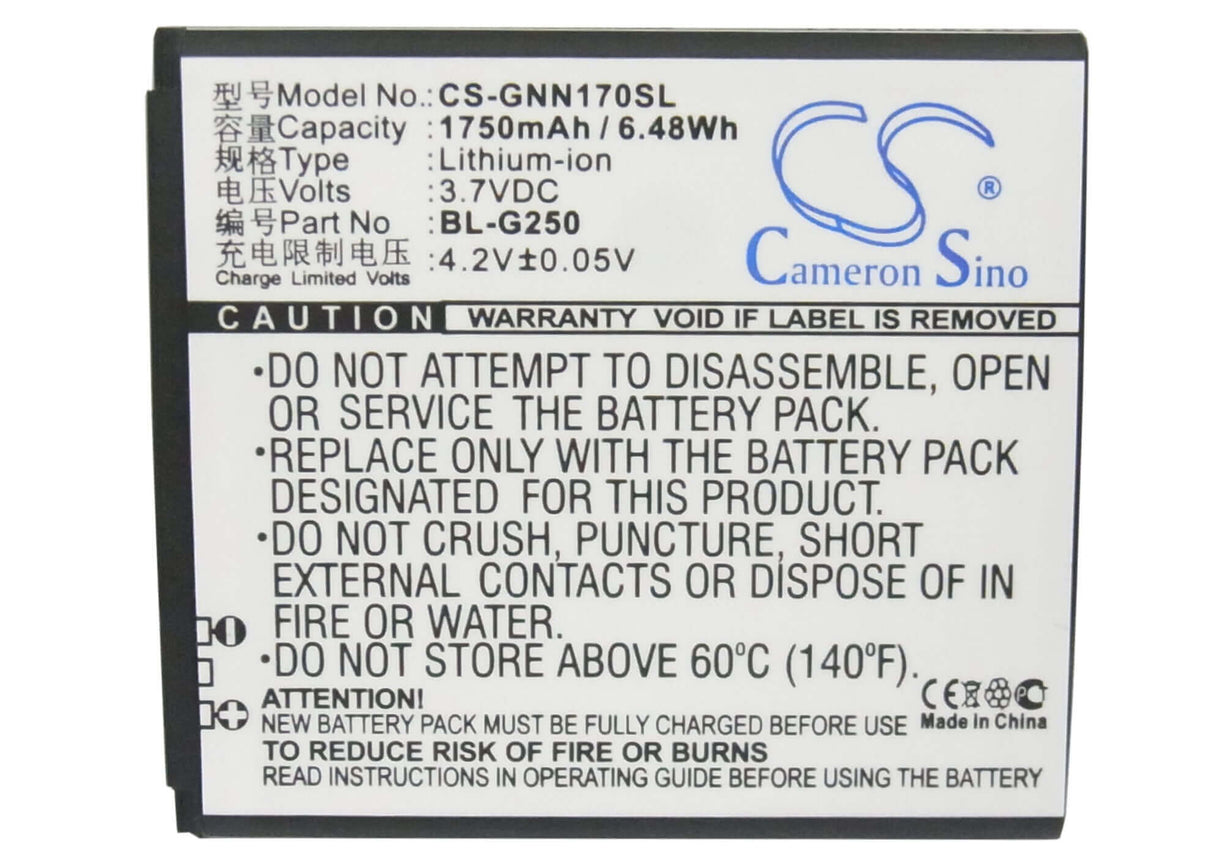 Battery For Gionee Gn170 3.7v, 1750mah - 6.48wh Mobile, SmartPhone Cameron Sino Technology Limited   