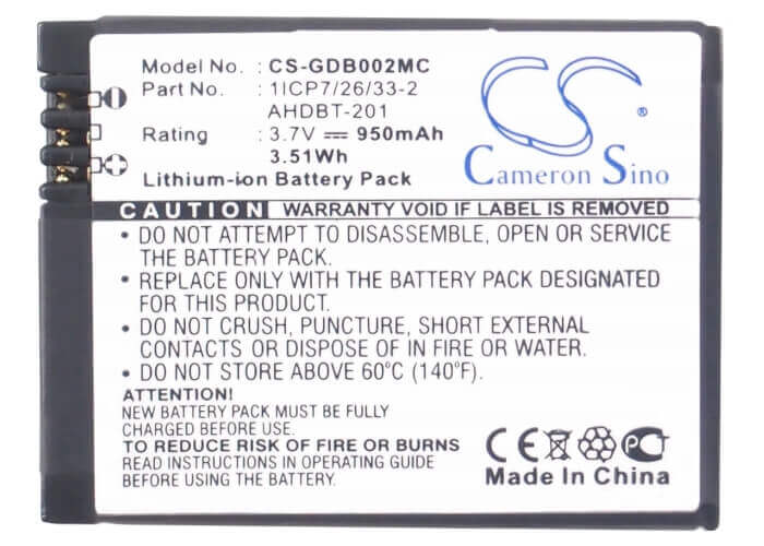 Battery For Gopro Chdhn-301, Hd Hero3 Black 3.7v, 950mah - 3.52wh Camera Cameron Sino Technology Limited   