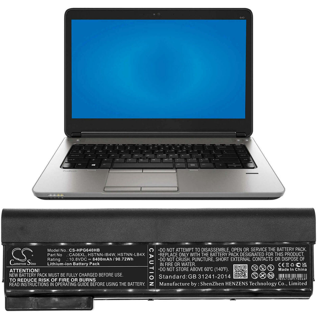 Battery For Hp, D9r52av, H5g74e, Probook 640 10.8v, 8400mah - 90.72wh Notebook, Laptop Cameron Sino Technology Limited   