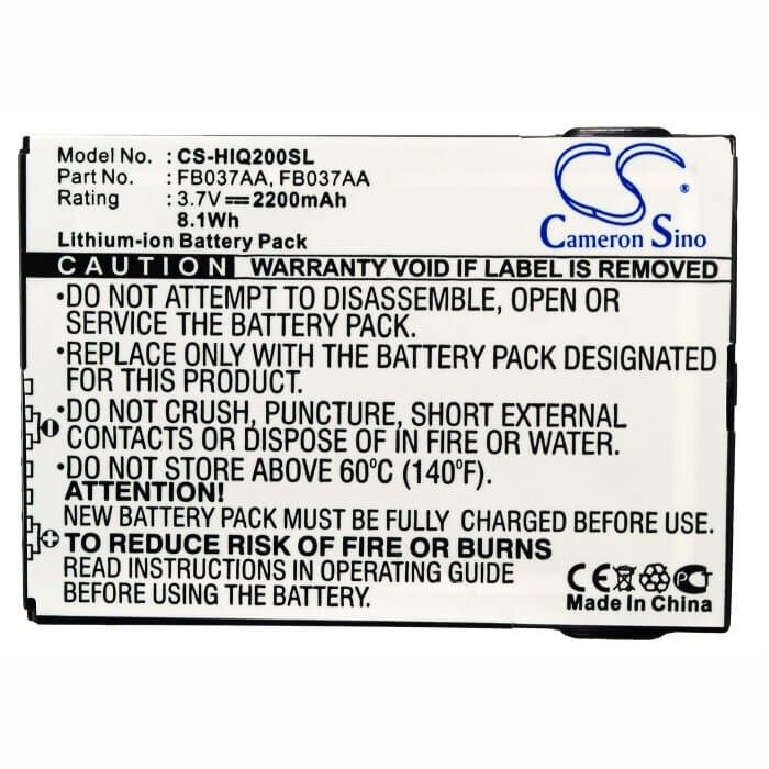 Battery For Hp Ipaq 200, Ipaq 210, Ipaq 211 3.7v, 2200mah - 8.14wh PDA, Pocket PC Cameron Sino Technology Limited   