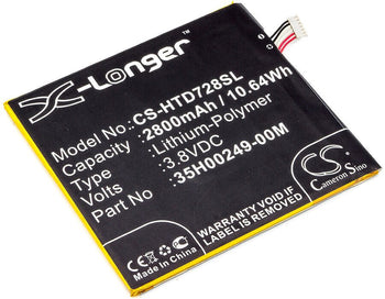3.8V, Li-Polymer, 2800mAh, SmartPhone battery fits Htc, 35h00249-00m, D728, D728t, 10.64Wh