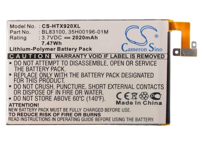 Battery For Htc J Butterfly, Htl21, X920 3.8v, 2020mah - 7.68wh Batteries for Electronics Cameron Sino Technology Limited   