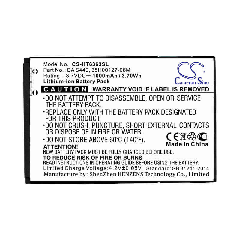 Battery For Htc Legend, A6363, Droid Eris 3.7v, 1200mah - 4.44wh Batteries for Electronics Cameron Sino Technology Limited   