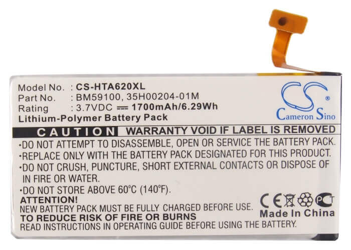 Battery For Htc Windows Phone 8s, Pm59100, A620e 3.7v, 1700mah - 6.29wh Batteries for Electronics Cameron Sino Technology Limited   