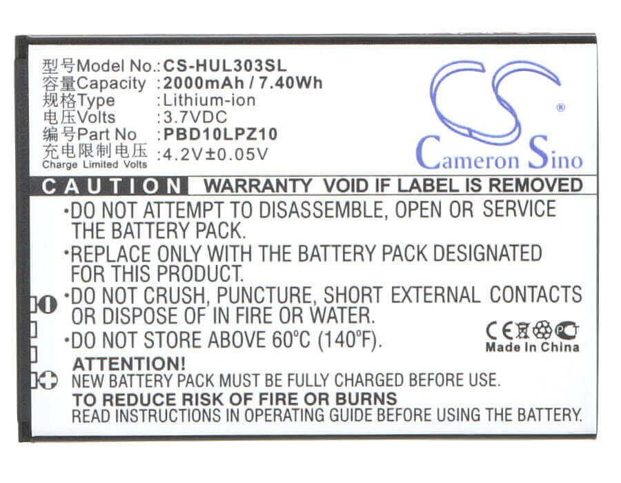 Battery For Huawei 303hw, Gl10p, 3.7v, 2000mah - 7.40wh Hotspot Cameron Sino Technology Limited   