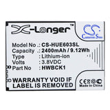 Battery For Huawei, 601hw, 603hw 3.8v, 2400mah - 9.12wh Hotspot Cameron Sino Technology Limited   