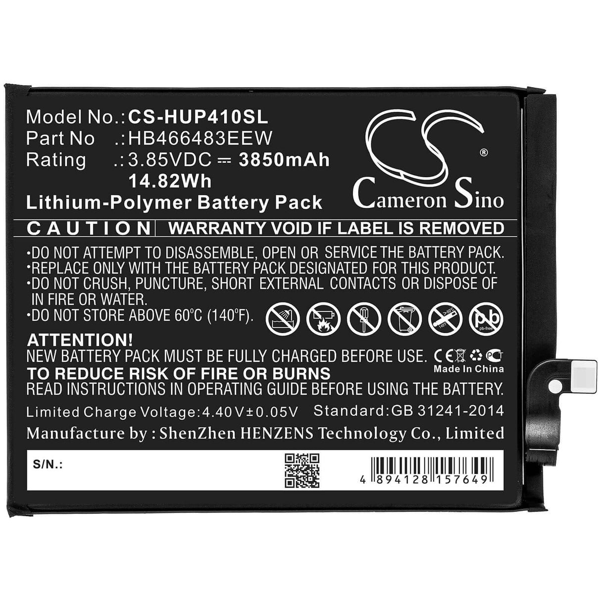 Battery For Huawei, Cdy-an00, Cdy-an20, Cdy-an90 3.85v, 3850mah - 14.82wh Batteries for Electronics Cameron Sino Technology Limited   