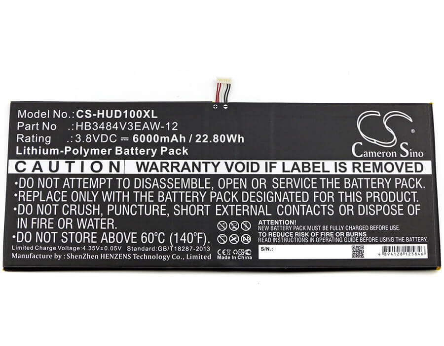 Battery For Huawei, D-01h, Dtab, M2-a04l, Mediapad M2 10.1 Lte 3.8v, 6000mah - 22.80wh Tablet Cameron Sino Technology Limited   