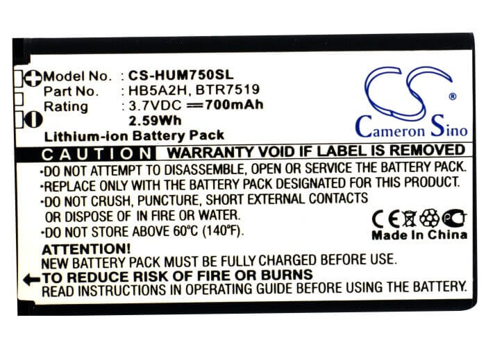 Battery For Huawei M750, U7519, M228 3.7v, 700mah - 2.59wh Batteries for Electronics Cameron Sino Technology Limited   