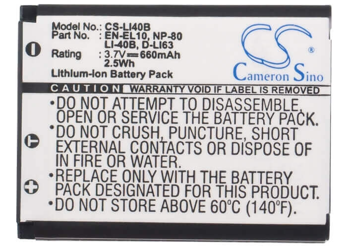 Battery For Insignia Ns-dsc1112sl 3.7v, 660mah - 2.44wh Camera Cameron Sino Technology Limited   