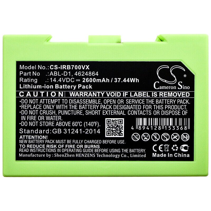 Battery For Irobot, 7150, Roomba 5150, Roomba 7550 14.4v, 2600mah - 37.44wh Batteries for Electronics Cameron Sino Technology Limited   