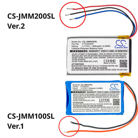 Battery For Jbl, Micro 2, Micro Ii, 3.7v, 600mah - 2.22wh Batteries for Electronics Cameron Sino Technology Limited   