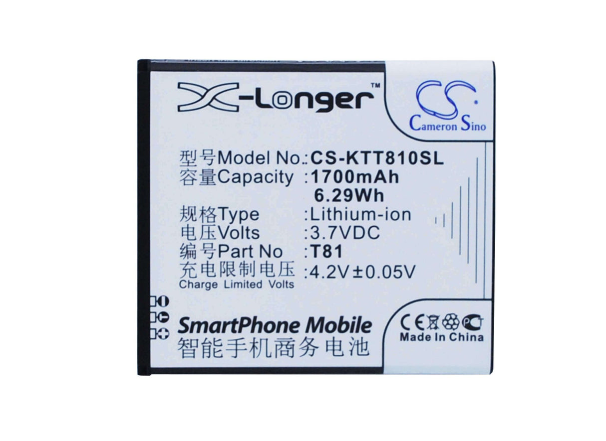 Battery For K-touch T81 3.7v, 1700mah - 6.29wh Mobile, SmartPhone Cameron Sino Technology Limited   