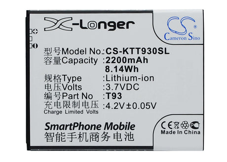 Battery For K-touch T93 3.7v, 2200mah - 8.14wh Mobile, SmartPhone Cameron Sino Technology Limited   