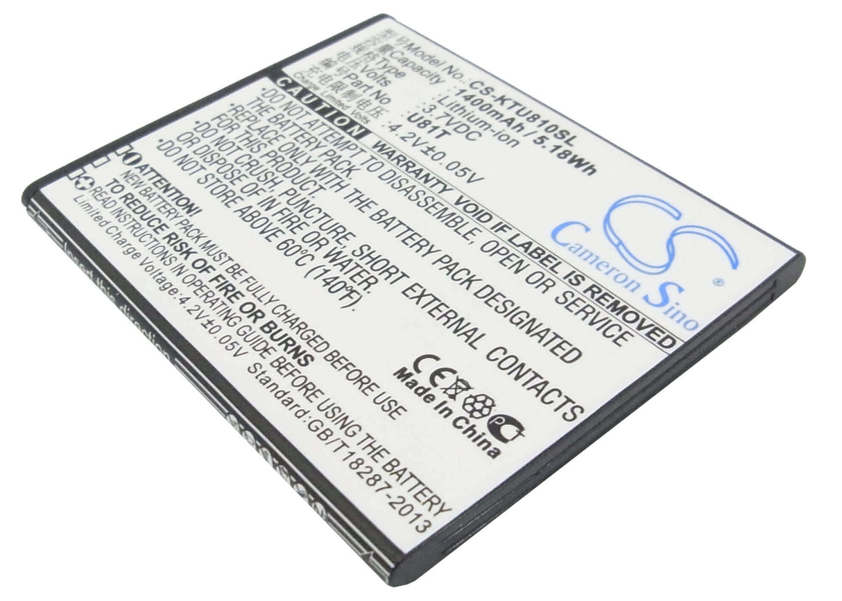 Battery For K-touch U81t 3.7v, 1400mah - 5.18wh Mobile, SmartPhone Cameron Sino Technology Limited   