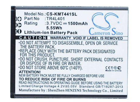 Battery For Kazam Trooper 441l, Trooper 440l, Tr4l4044044-01 3.7v, 1500mah - 5.55wh Mobile, SmartPhone Cameron Sino Technology Limited   