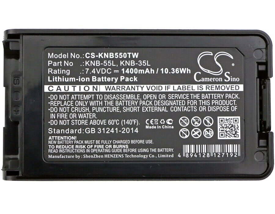 Battery For Kenwood Tk-2140, Tk-3140, Tk-2148 7.4v, 1400mah - 10.36wh Two-Way Radio Cameron Sino Technology Limited   