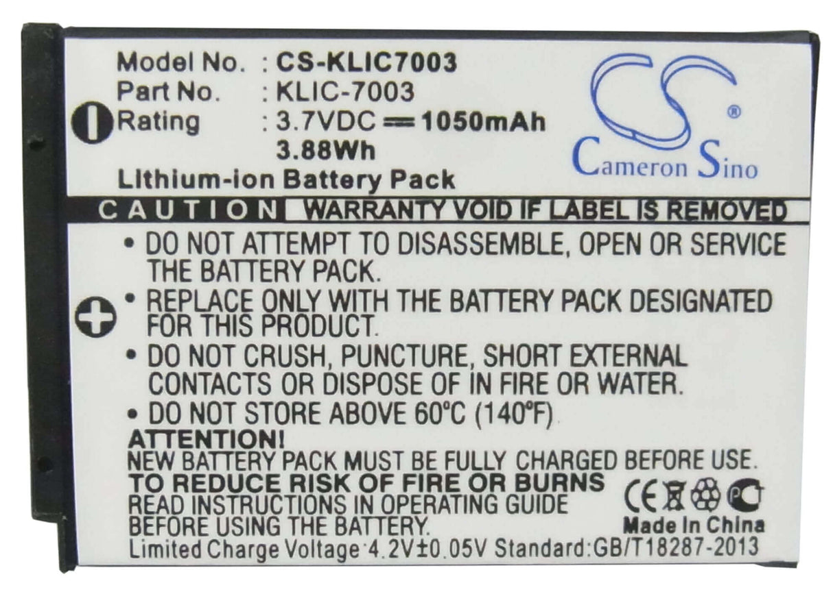 Battery For Kodak Easyshare M380, Easyshare M381, 3.7v, 1050mah - 3.89wh Camera Cameron Sino Technology Limited   