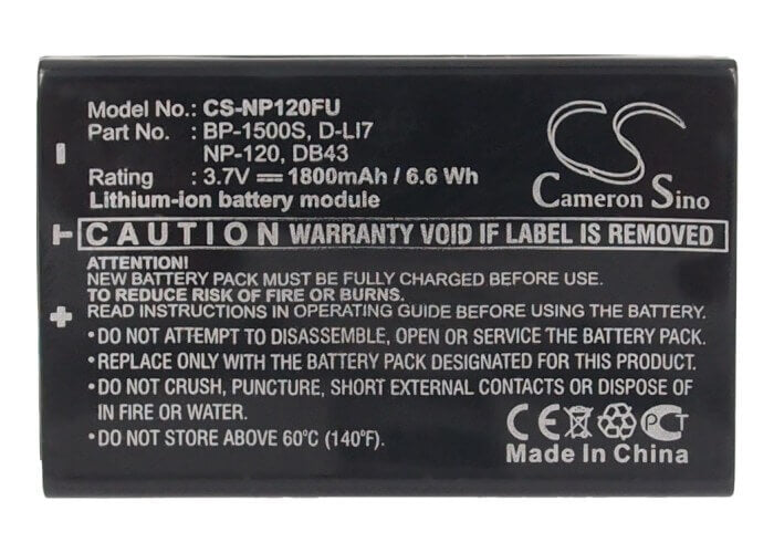 Battery For Kyocera Contax Tvs Digital 3.7v, 1800mah - 6.66wh Camera Cameron Sino Technology Limited   