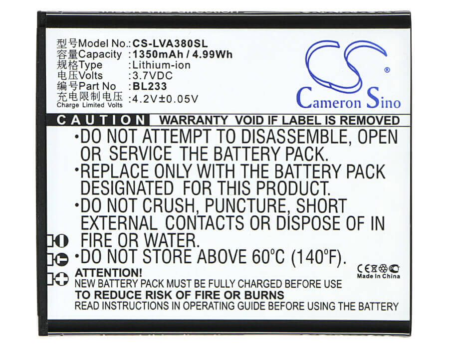 Battery For Lenovo A3600-d, A3800-d, A2800-d 3.7v, 1350mah - 5.00wh Mobile, SmartPhone Cameron Sino Technology Limited   