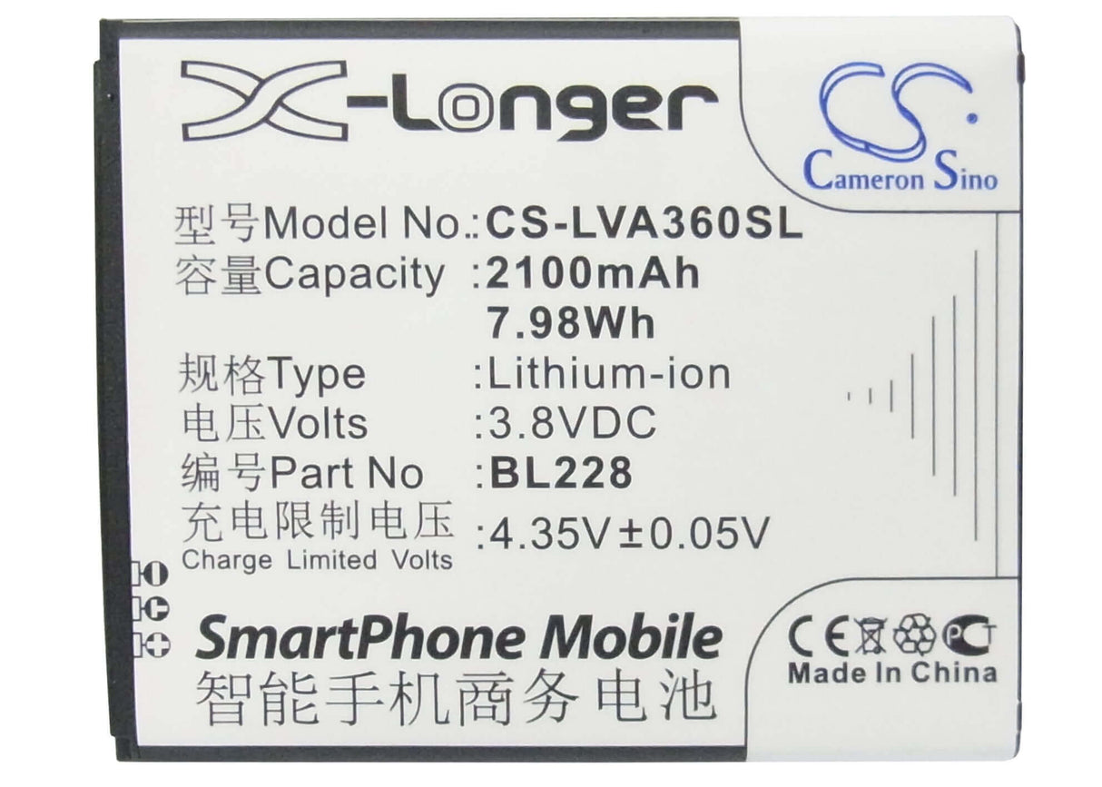 Battery For Lenovo A360t 3.8v, 2100mah - 7.98wh Mobile, SmartPhone Cameron Sino Technology Limited   