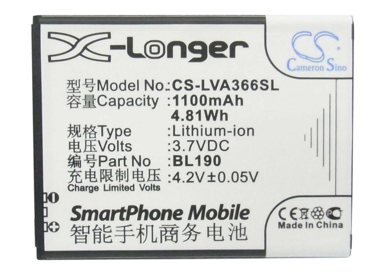 Battery For Lenovo A366t 3.7v, 1100mah - 4.07wh Mobile, SmartPhone Cameron Sino Technology Limited   