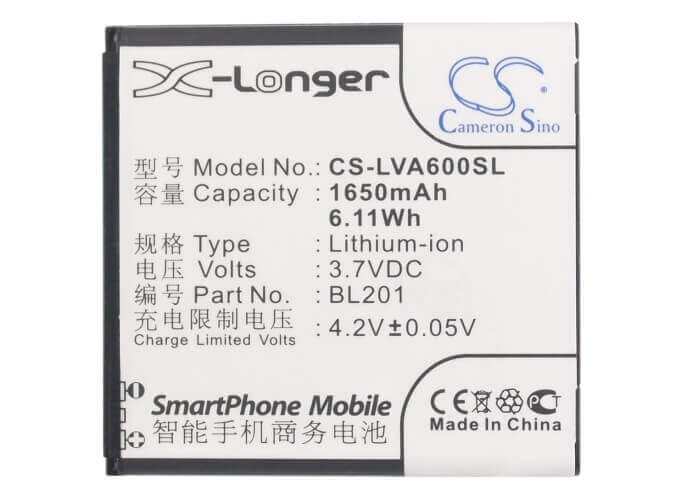 Battery For Lenovo A60+ 3.7v, 1650mah - 6.11wh Mobile, SmartPhone Cameron Sino Technology Limited   