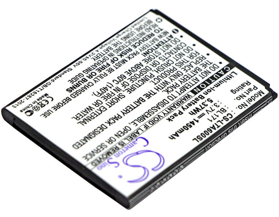 Battery For Lenovo A60, A65, A500 3.7v, 1450mah - 5.37wh Mobile, SmartPhone Cameron Sino Technology Limited   