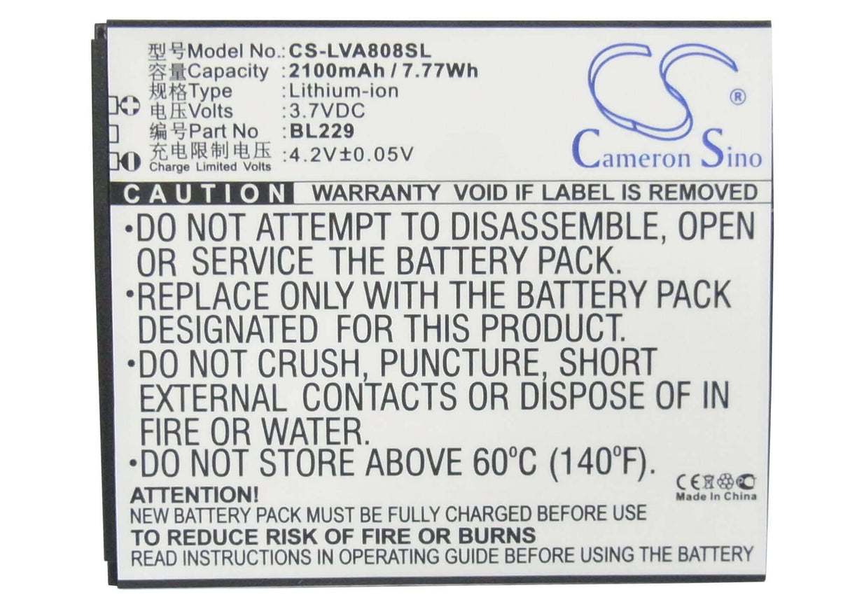 Battery For Lenovo A8, A808t 3.7v, 2100mah - 7.77wh Mobile, SmartPhone Cameron Sino Technology Limited   