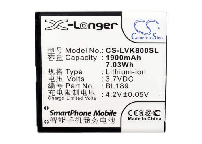 Battery For Lenovo K800 3.7v, 1900mah - 7.03wh Mobile, SmartPhone Cameron Sino Technology Limited   