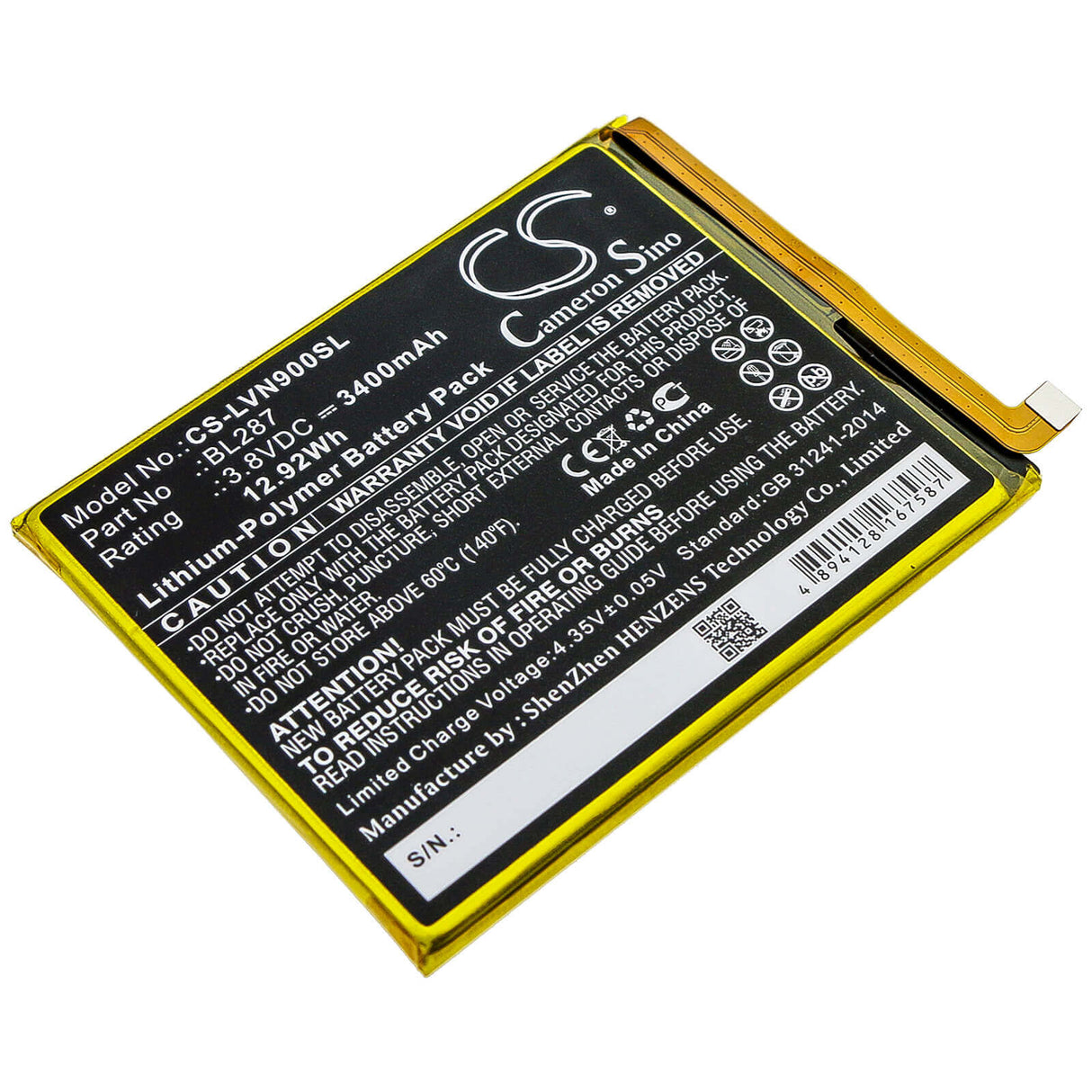 Battery For Lenovo, K9 Note 3.8v, 3400mah - 12.92wh Mobile, SmartPhone Cameron Sino Technology Limited   