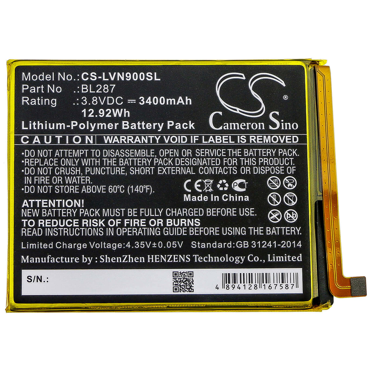 Battery For Lenovo, K9 Note 3.8v, 3400mah - 12.92wh Mobile, SmartPhone Cameron Sino Technology Limited   