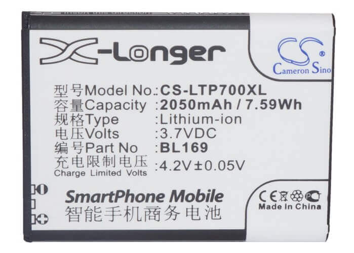 Battery For Lenovo P70, S560, A789 3.7v, 2050mah - 7.59wh Mobile, SmartPhone Cameron Sino Technology Limited   