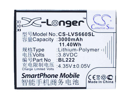 Battery For Lenovo S660, S668t 3.8v, 3000mah - 11.40wh Mobile, SmartPhone Cameron Sino Technology Limited   