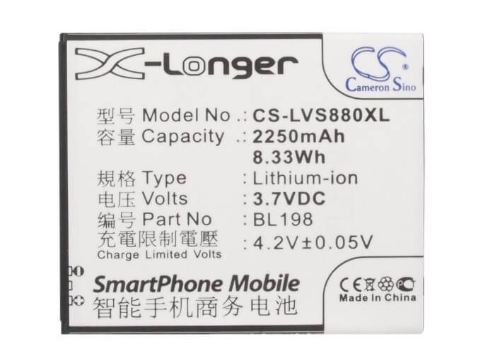 Battery For Lenovo S880, K860, K860i 3.7v, 2250mah - 8.33wh Mobile, SmartPhone Cameron Sino Technology Limited   