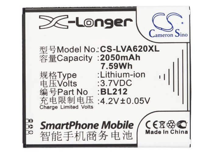 Battery For Lenovo S898ts, A708t, A628t 3.7v, 2050mah - 7.59wh Mobile, SmartPhone Cameron Sino Technology Limited   