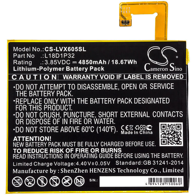 Battery For Lenovo, Smart Tab M10, Tb-x605f, Tb-x605fc 3.85v, 4850mah - 18.67wh Tablet Cameron Sino Technology Limited   