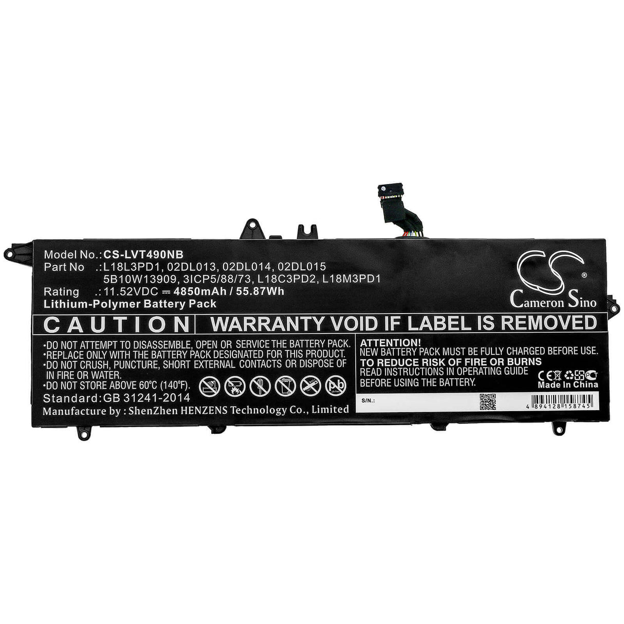 Battery For Lenovo, T490s 20nx001fcd, Thinkpad T490s, Thinkpad T490s(20nx000rcd) 11.52v, 4850mah - 55.87wh Notebook, Laptop Cameron Sino Technology Limited   