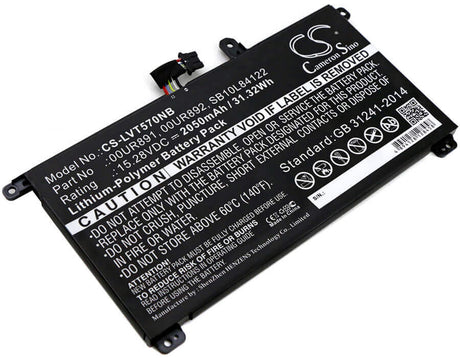 Battery For Lenovo, T570, Thinkpad T570, Thinkpad T570 20h9003 15.28v, 2050mah - 31.32wh Batteries for Electronics Cameron Sino Technology Limited   