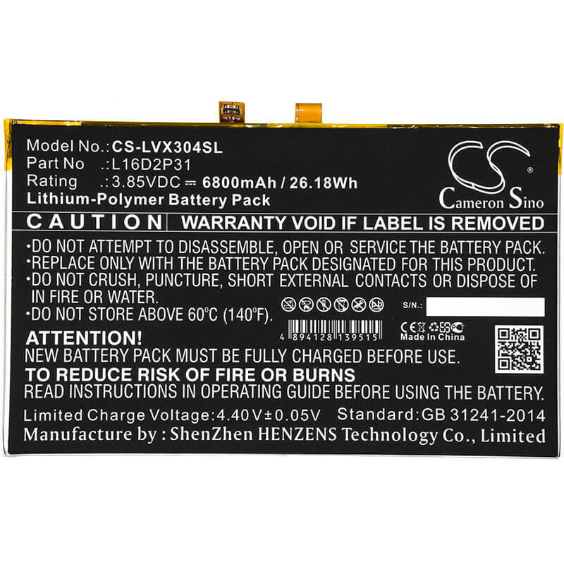 Battery For Lenovo, Tab 4 10, Tab 4 10.1' Tab4 10-za2j0030se 3.85v, 6800mah - 26.18wh Tablet Cameron Sino Technology Limited   