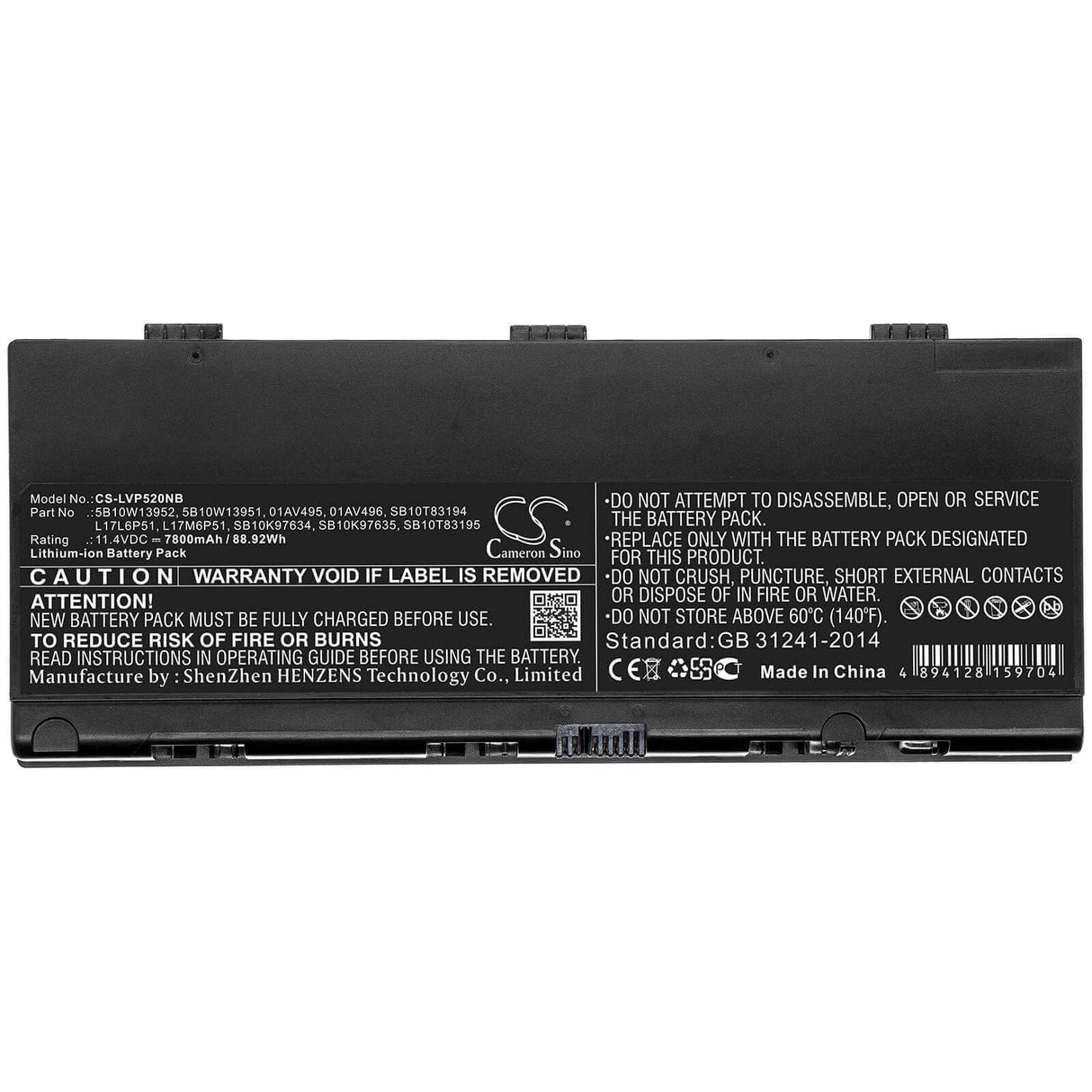 Battery For Lenovo, Thinkpad P52, Thinkpad P52 C00, Thinkpad P52 K00 11.4v, 7800mah - 88.92wh Notebook, Laptop Cameron Sino Technology Limited   