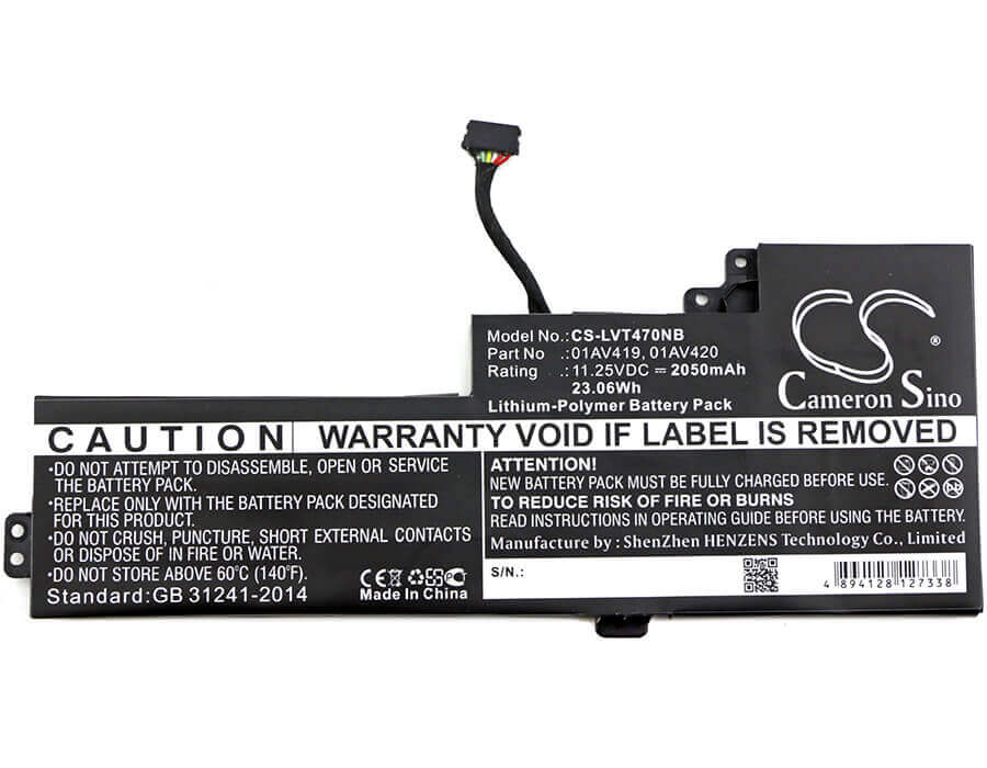 Battery For Lenovo, Thinkpad T470, Thinkpad T470, 01av419 11.25v, 2050mah - 23.06wh Notebook, Laptop Cameron Sino Technology Limited   