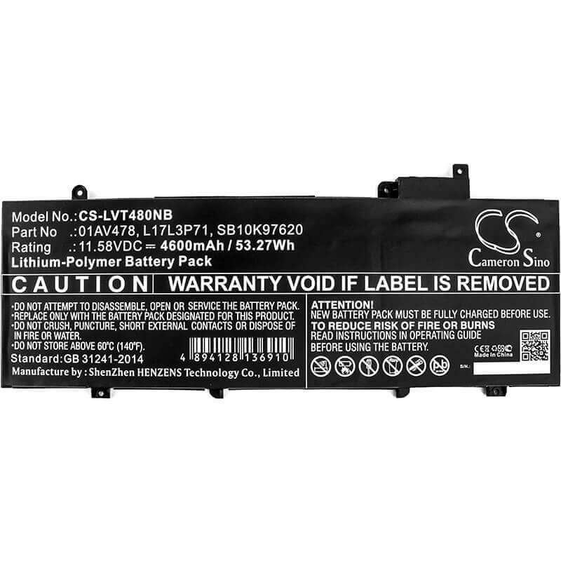 Battery For Lenovo, Thinkpad T480s, Thinkpad T480s 20l7002lcd, Thinkpad T480s 20l7002xcd 11.58v, 4600mah - 53.27wh Batteries for Electronics Cameron Sino Technology Limited   